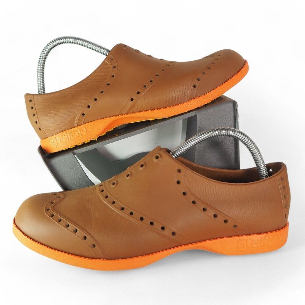 Biion Wingtip Spikeless Golf Shoes Brown / Orange Men's 8 Women's‎ 10
